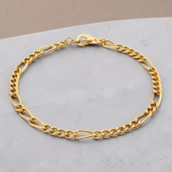 14KGP Stamp Yellow Gold Plated Classic Figaro Style 7.5" Chain Bracelet Vintage - Picture 9 of 16